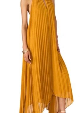 Steve Madden Pleated Halter Maxi Dress in Mustard Yellow